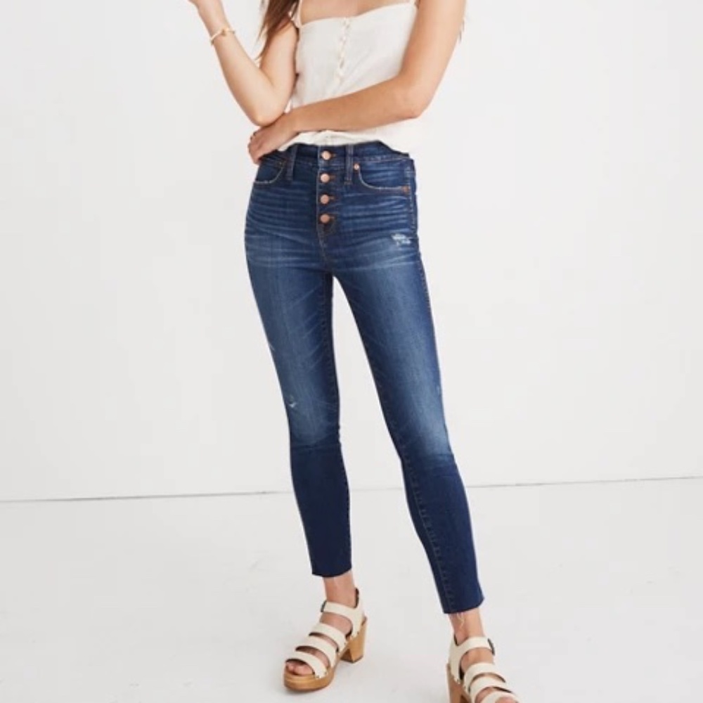 Madewell 10” High-Rise Skinny Jeans Raw Hem Button-front